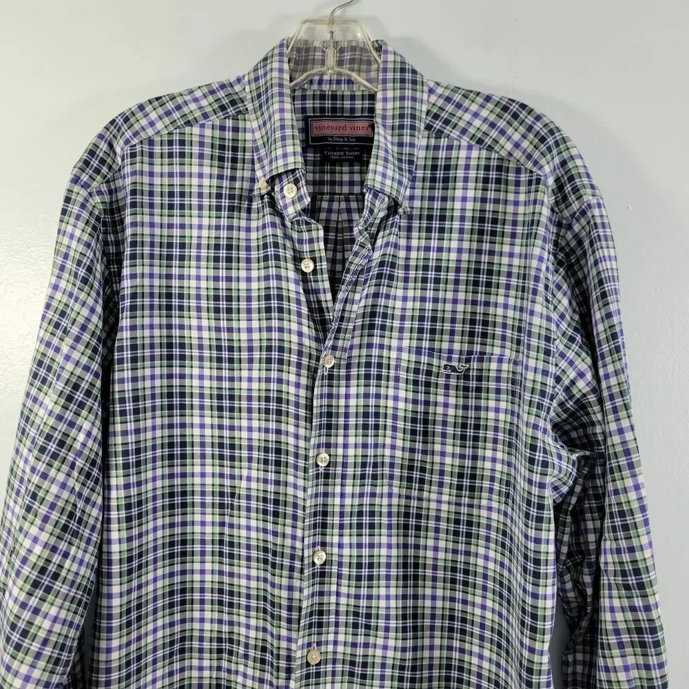 Vineyard Vine Men's Button Front Green Plaid Tucker Shirt Size M 62223-0292 - Picture 3 of 8